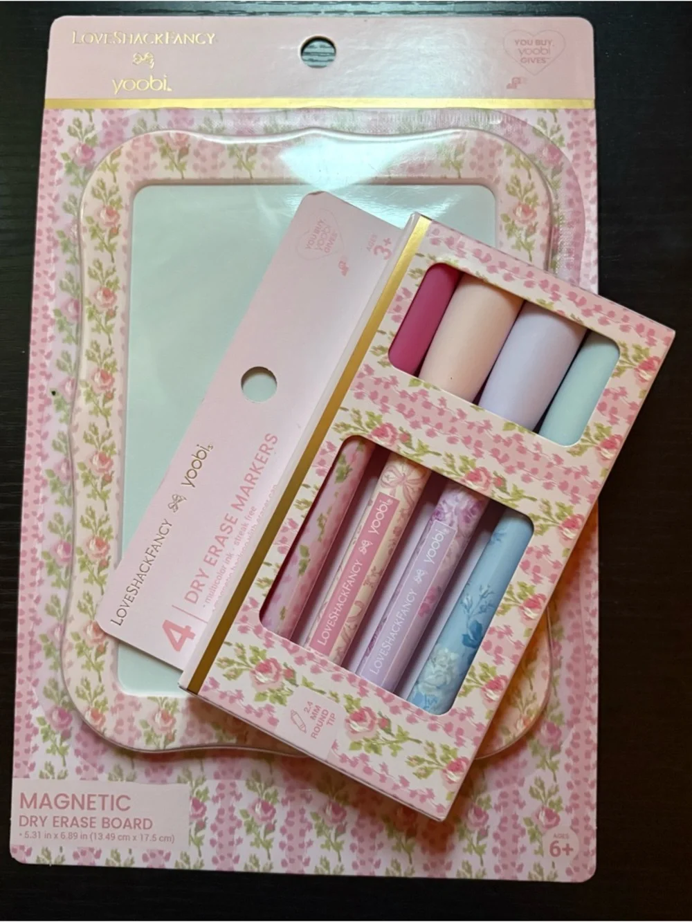 LoveShackFancy x yoobi Pink Floral Magnetic Dry Erase Board & Pastel Marker Set